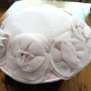 Vintage Tea Hat Womens Pale Pink Rosette Flowers Garden Party Weddings Accessory
